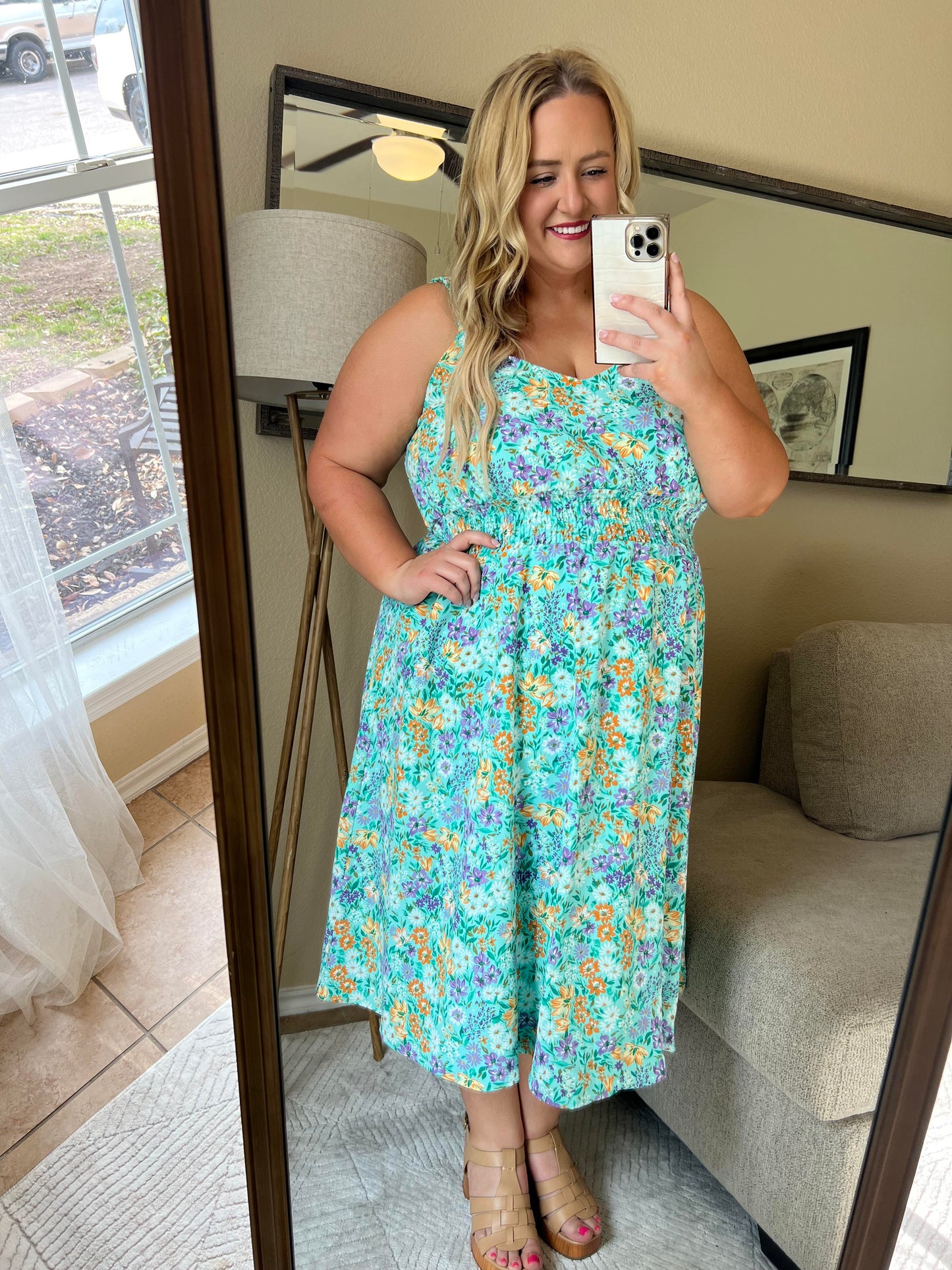 Cassidy Midi Dress - Mint and Lavender Floral