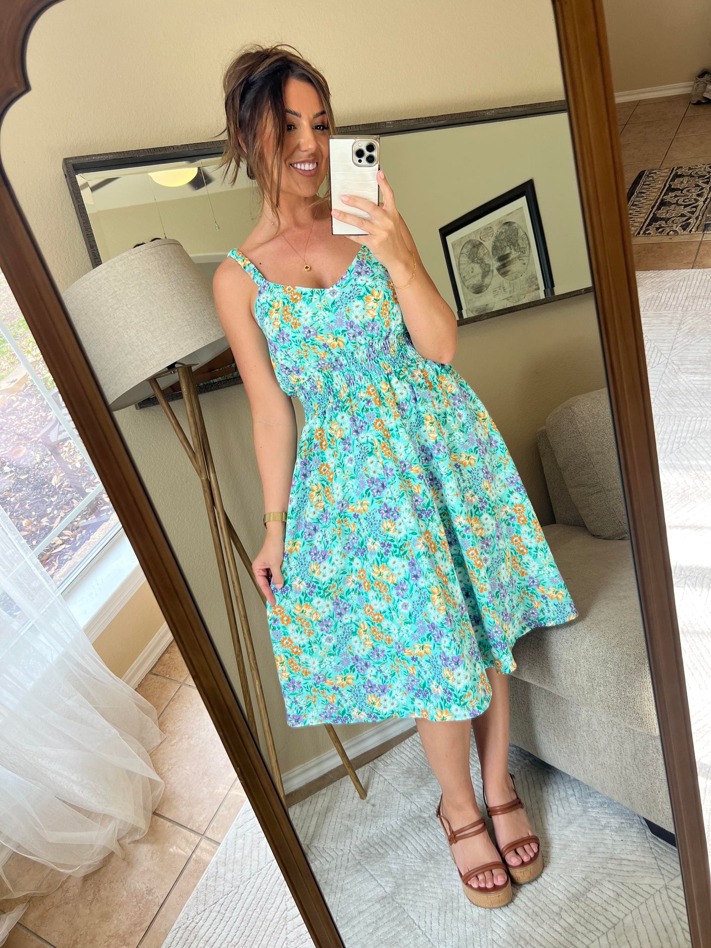 Cassidy Midi Dress - Mint and Lavender Floral