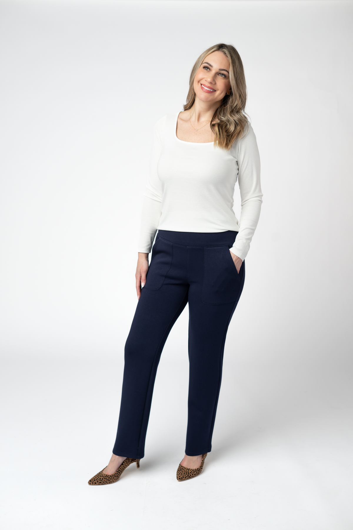 Michelle Mae Luxe Scuba Ankle Bottoms- Navy