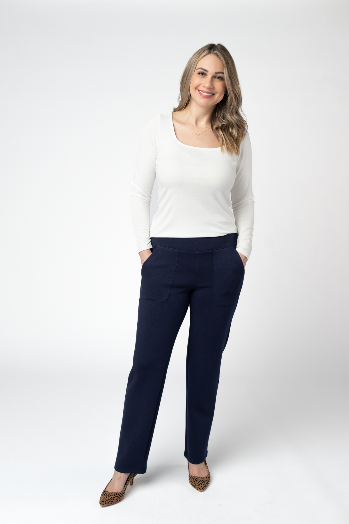 Michelle Mae Luxe Scuba Ankle Bottoms- Navy