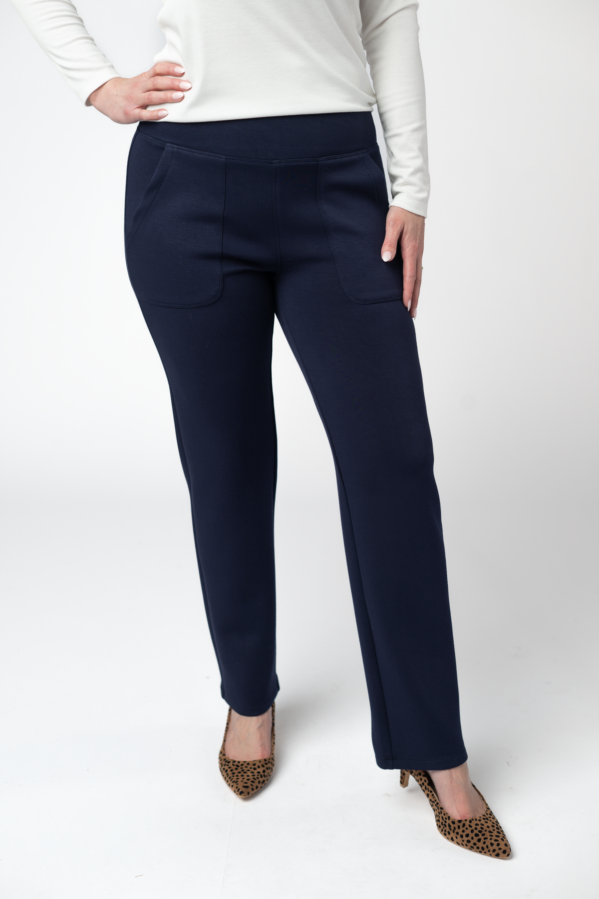 Michelle Mae Luxe Scuba Ankle Bottoms- Navy