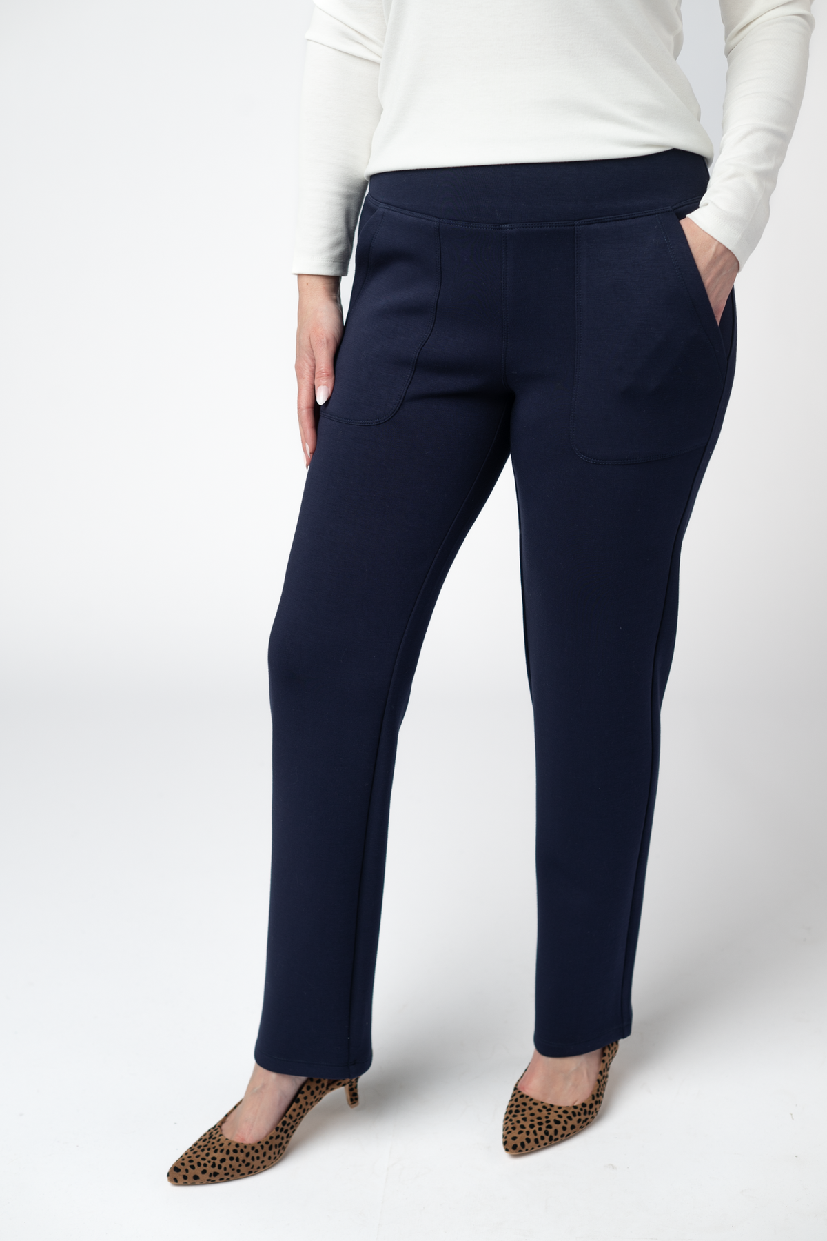 Michelle Mae Luxe Scuba Ankle Bottoms- Navy