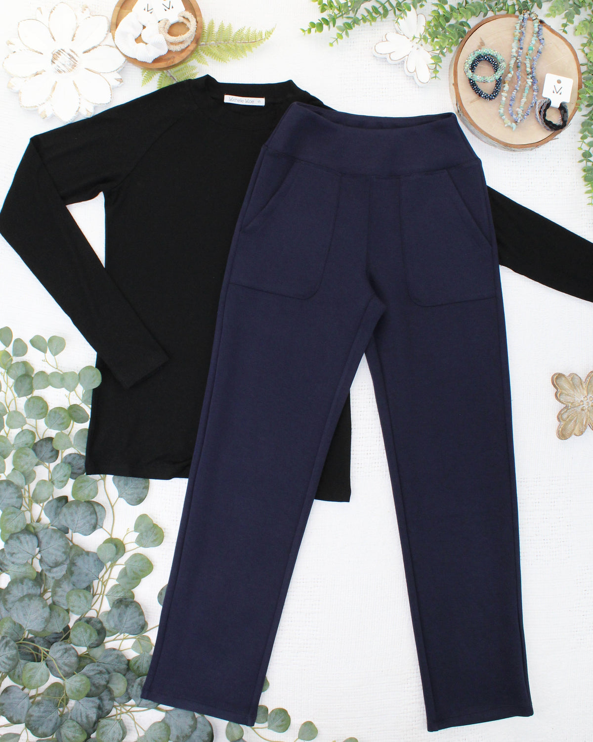 Michelle Mae Luxe Scuba Ankle Bottoms- Navy