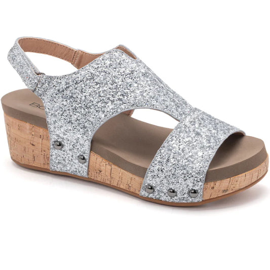 Corky's Refreshing Wedge Sandal in Silver Chunky Glitter