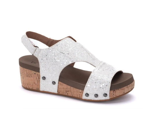 Corky's Refreshing Wedge Sandal in White Chunky Glitter