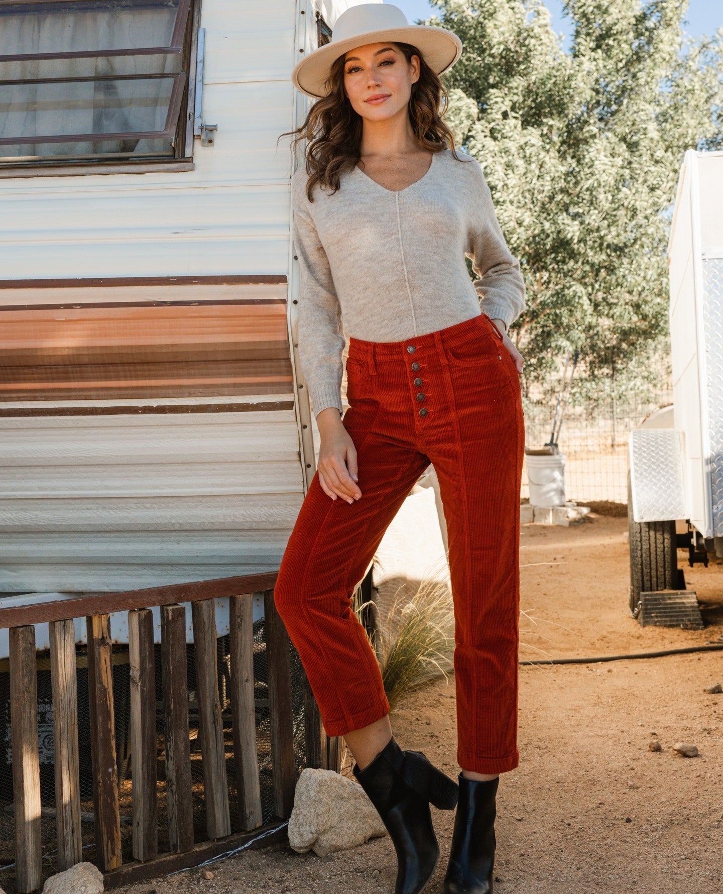 Autumn Is Calling Judy Blue Ankle Straight Corduroy Pants in Rust