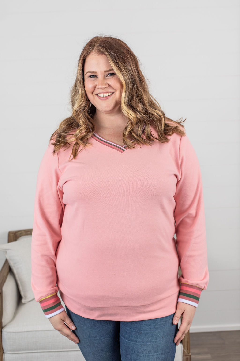 Sonia Pullover - Accent Stripe Pink