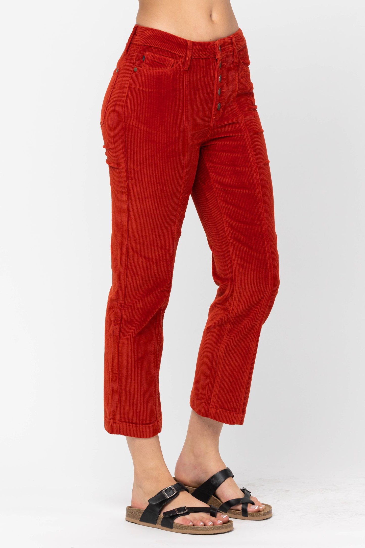 Autumn Is Calling Judy Blue Ankle Straight Corduroy Pants in Rust