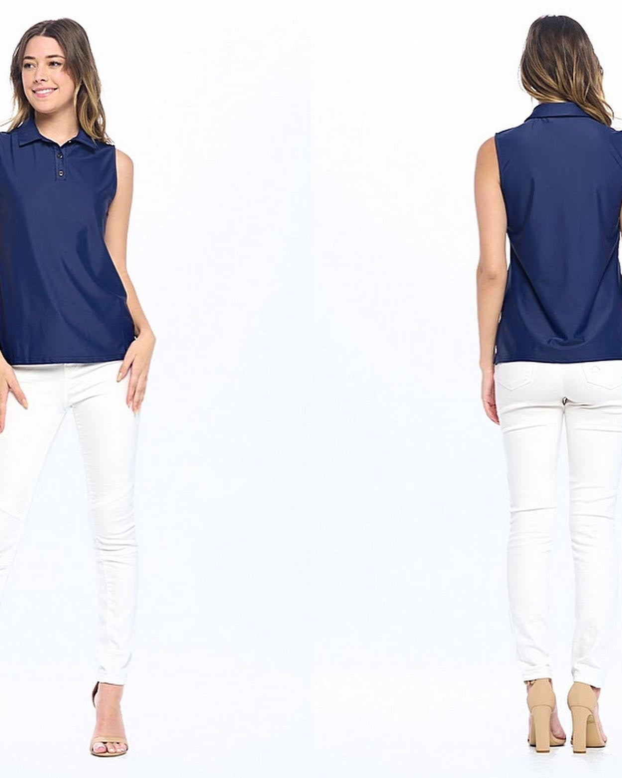 Janelle Sleeveless Polo Top in Navy