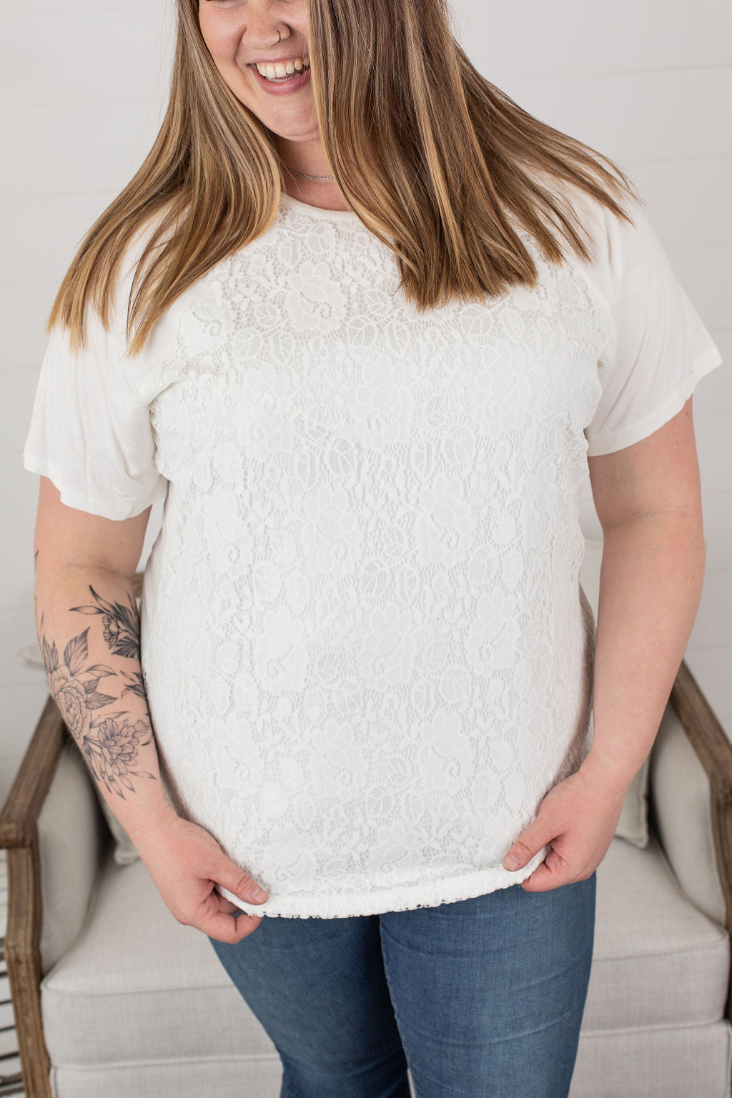 IN STOCK Juliet Lace Front Tee - White