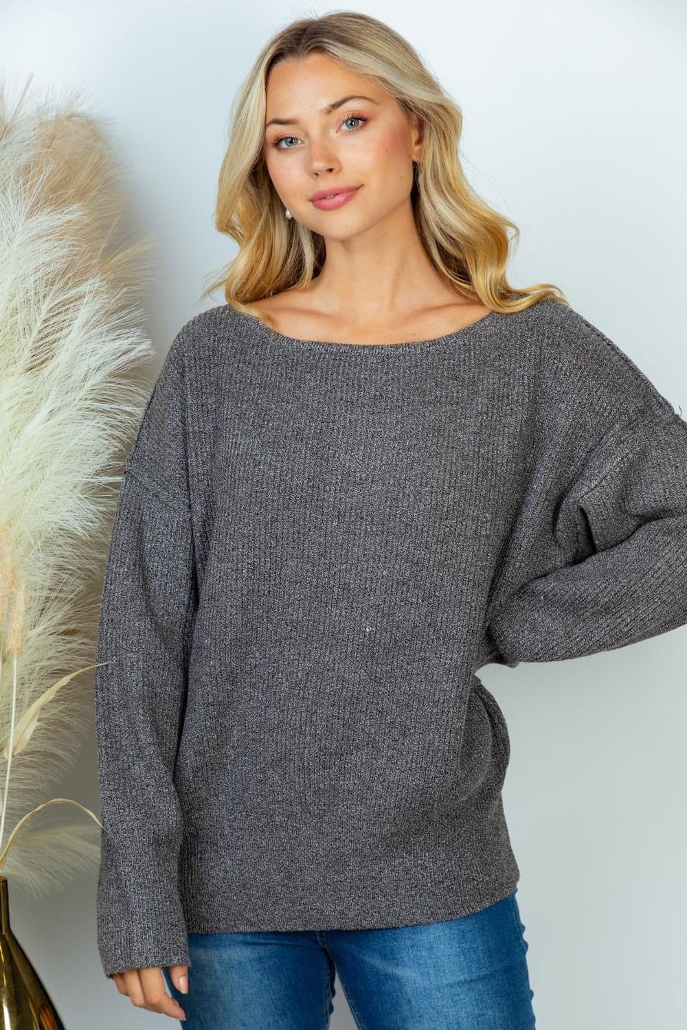 White Birch Boatneck Sweater in Charcoal