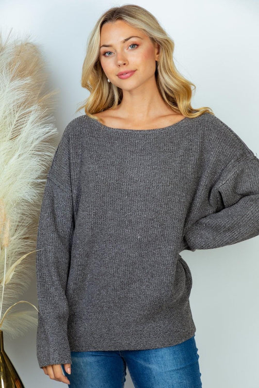 White Birch Boatneck Sweater in Charcoal