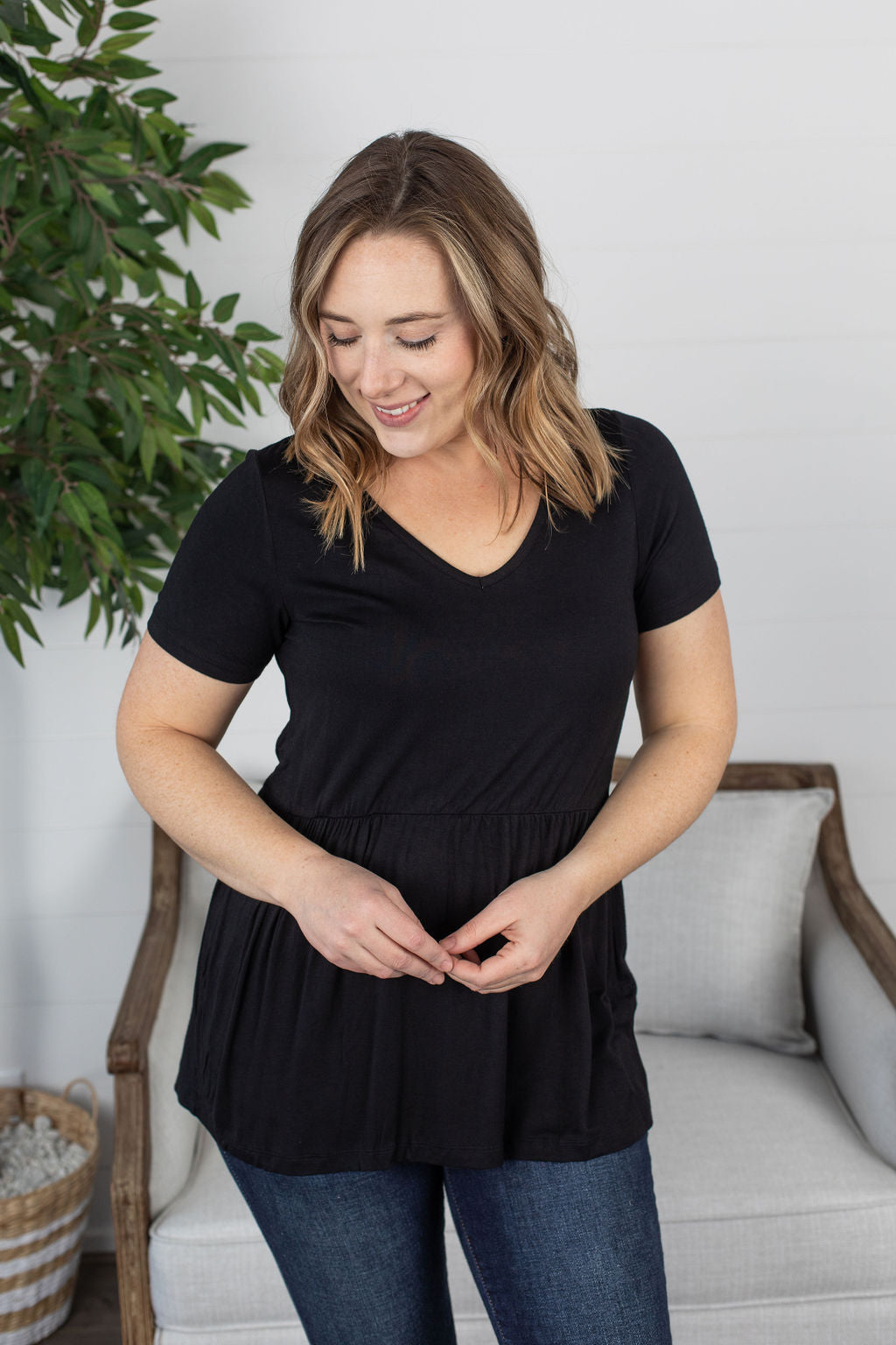 Michelle Mae Sarah Ruffle Top - Black