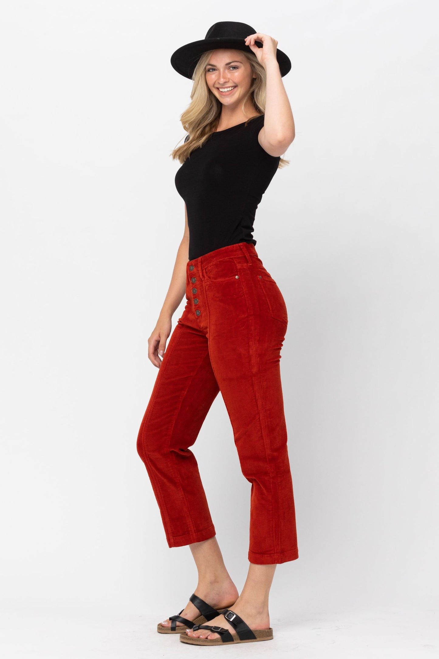 Autumn Is Calling Judy Blue Ankle Straight Corduroy Pants in Rust