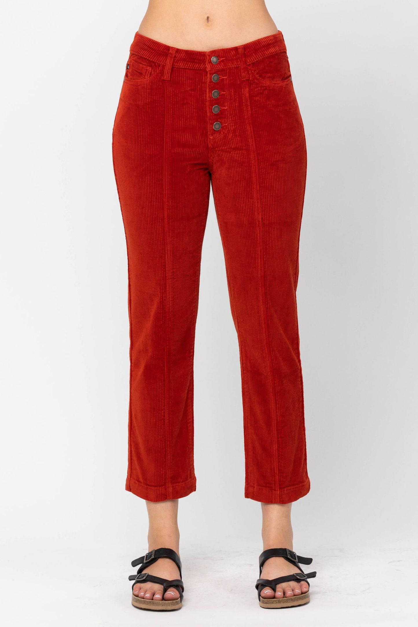 Autumn Is Calling Judy Blue Ankle Straight Corduroy Pants in Rust