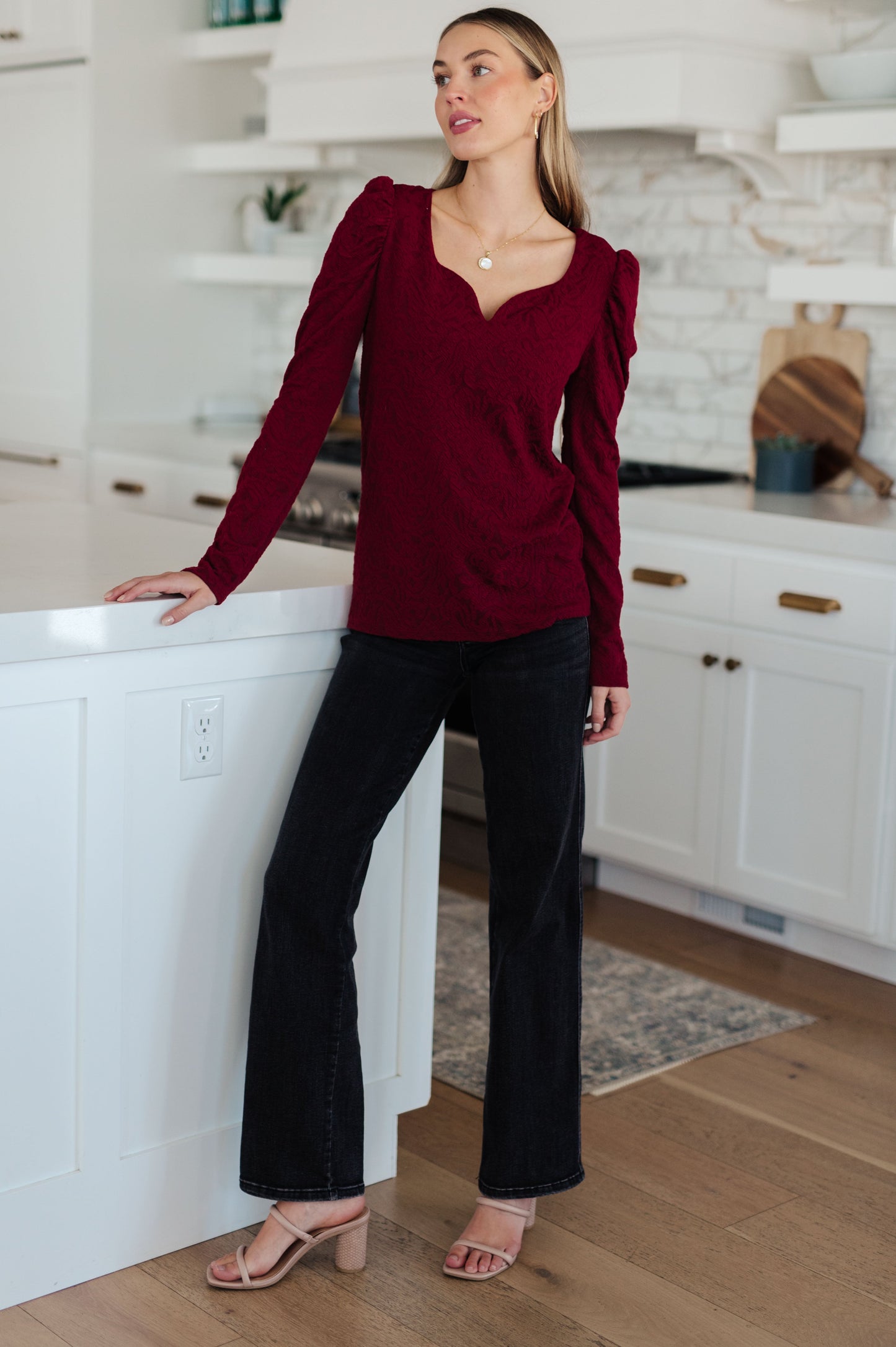 Sweetheart Jacquard Long Sleeve Top