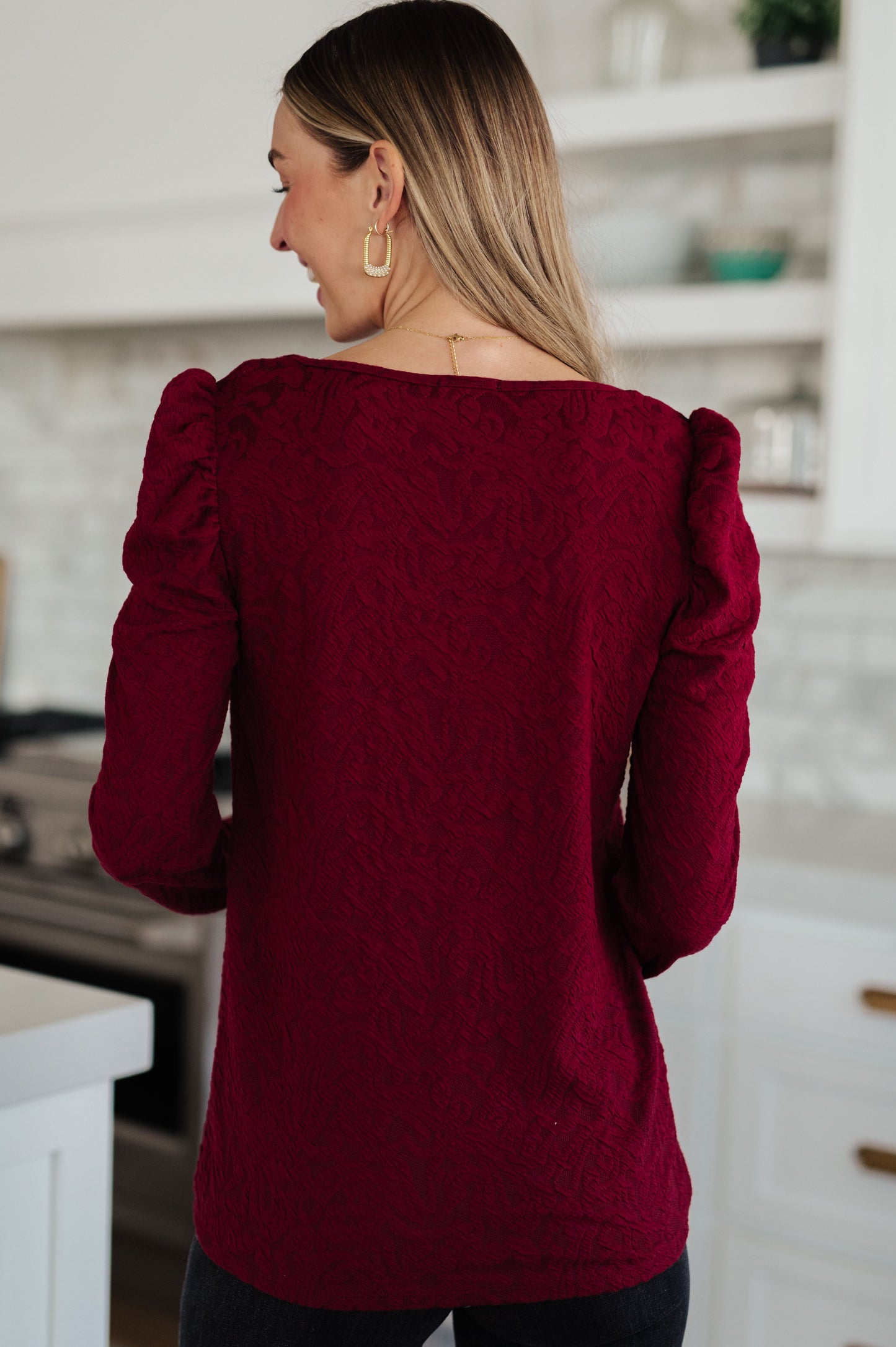 Sweetheart Jacquard Long Sleeve Top