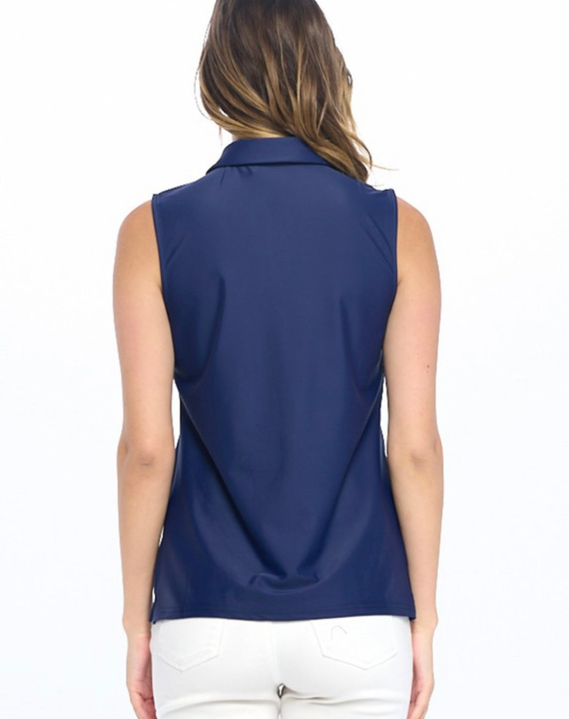 Janelle Sleeveless Polo Top in Navy