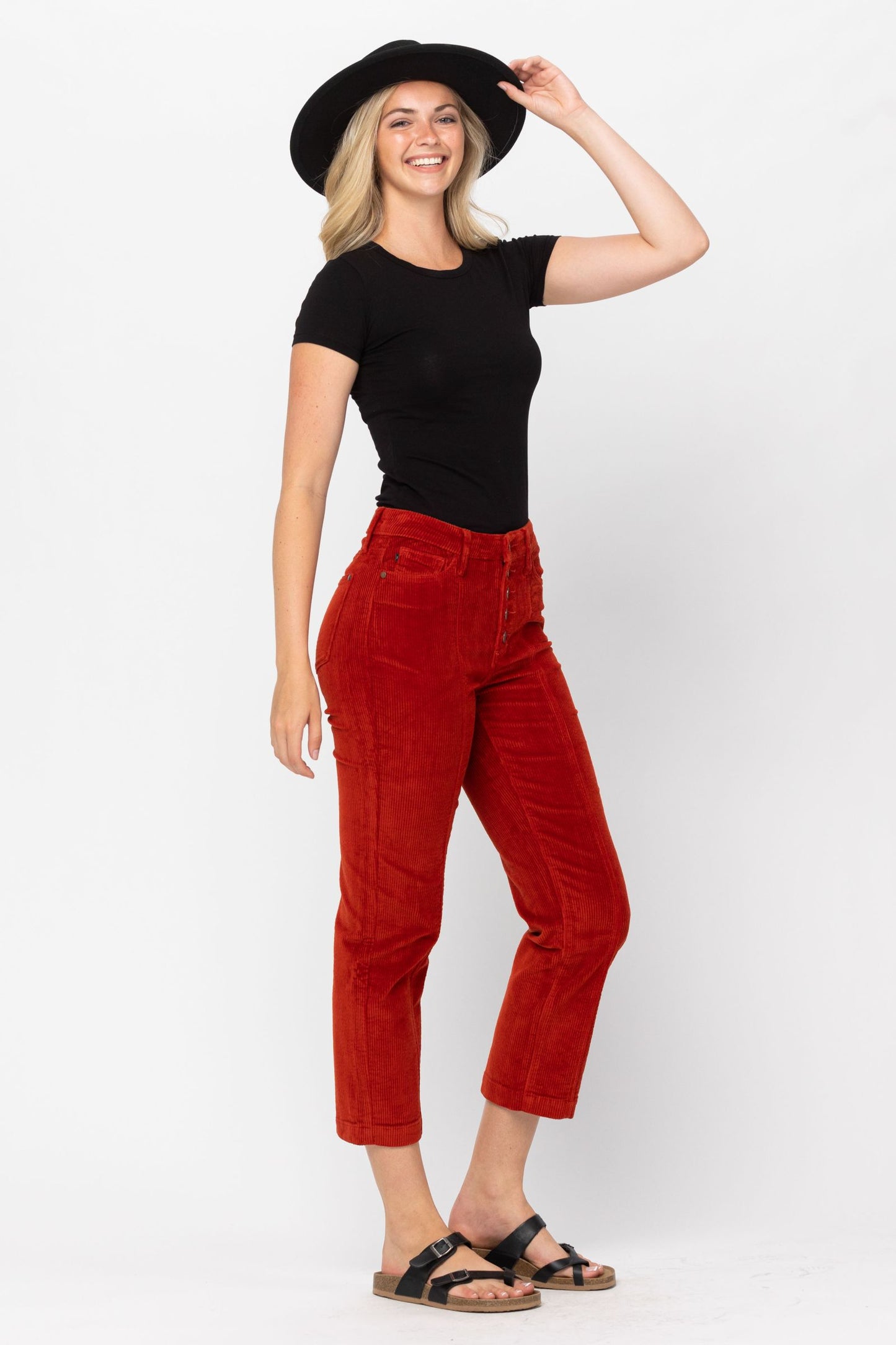 Autumn Is Calling Judy Blue Ankle Straight Corduroy Pants in Rust