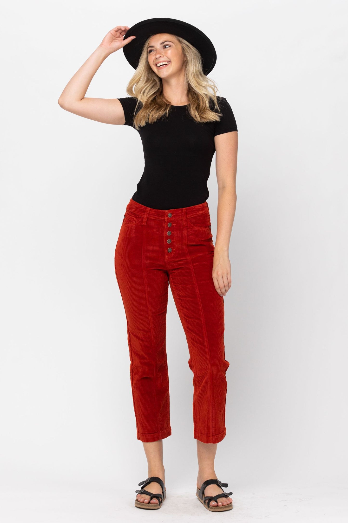 Autumn Is Calling Judy Blue Ankle Straight Corduroy Pants in Rust