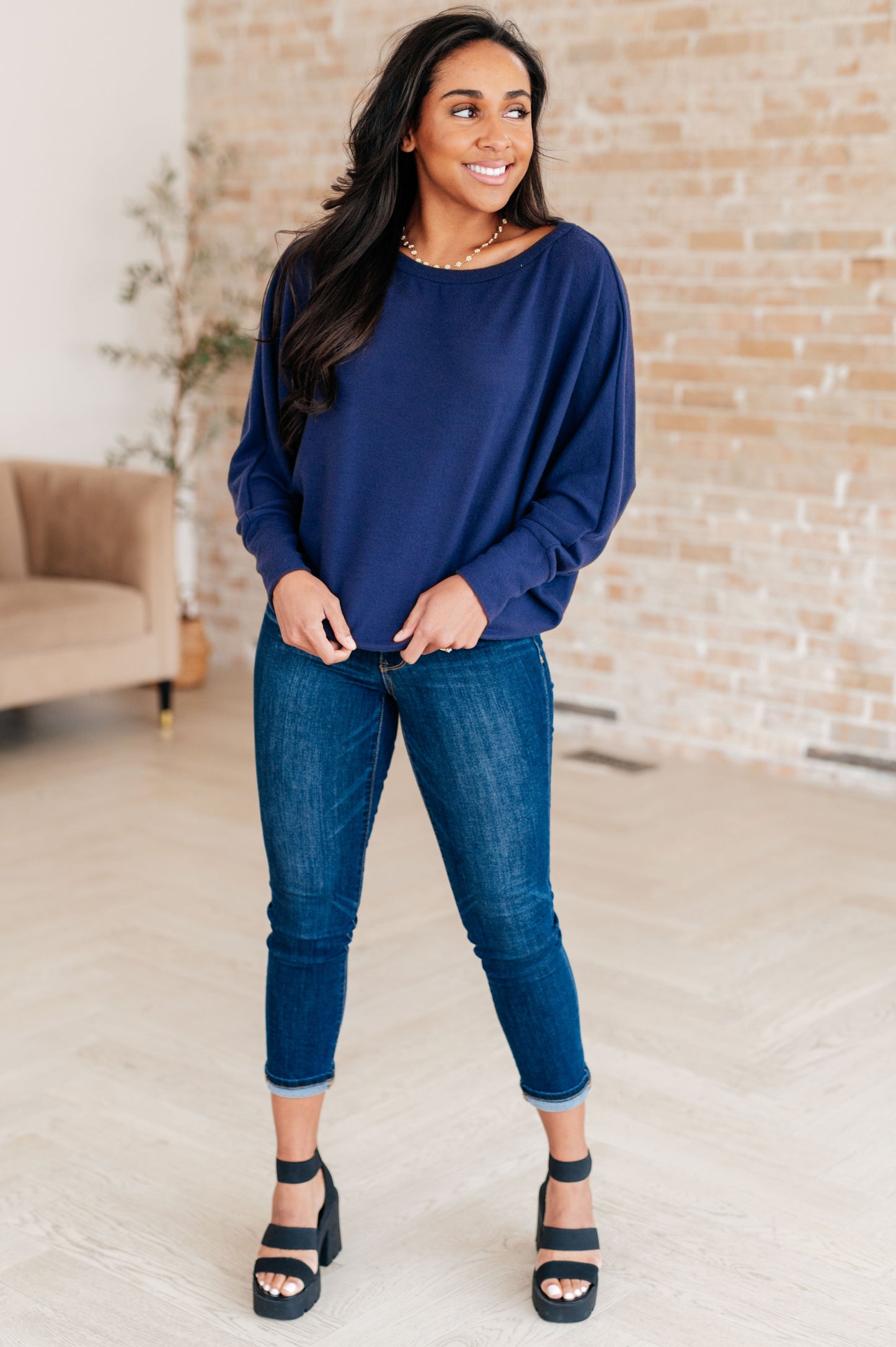 Casually Comfy Batwing Top in Navy