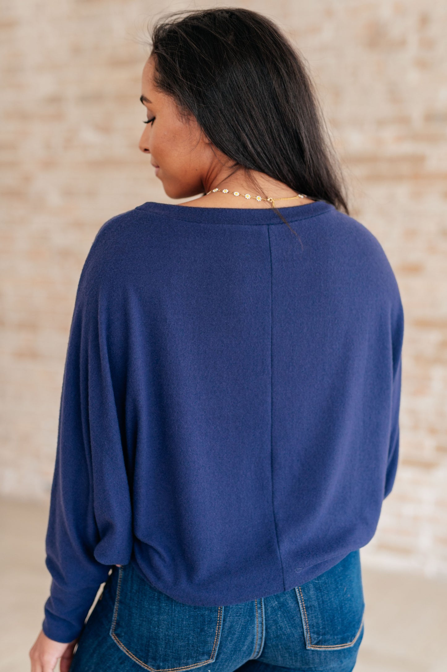 Casually Comfy Batwing Top in Navy