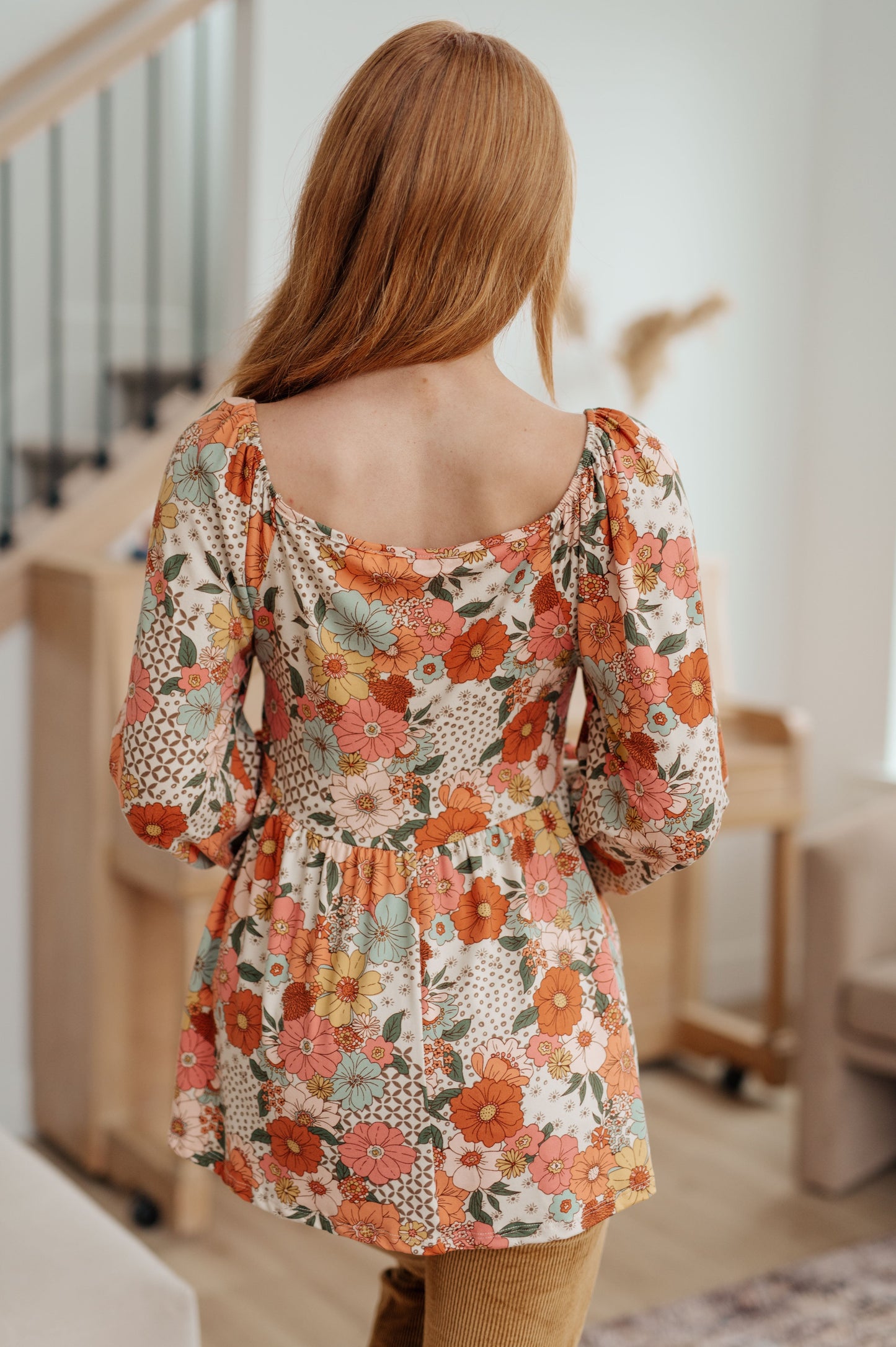 Retro Fall Florals Babydoll Top