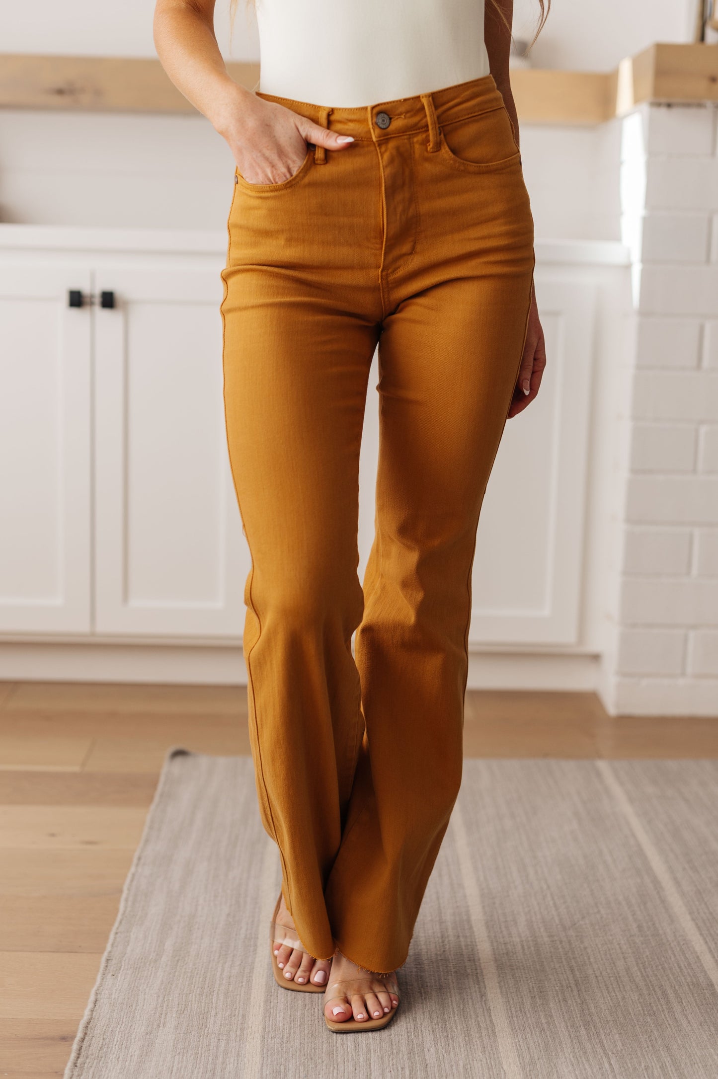 Melinda High Rise Control Top Flare Jeans in Dark Marigold