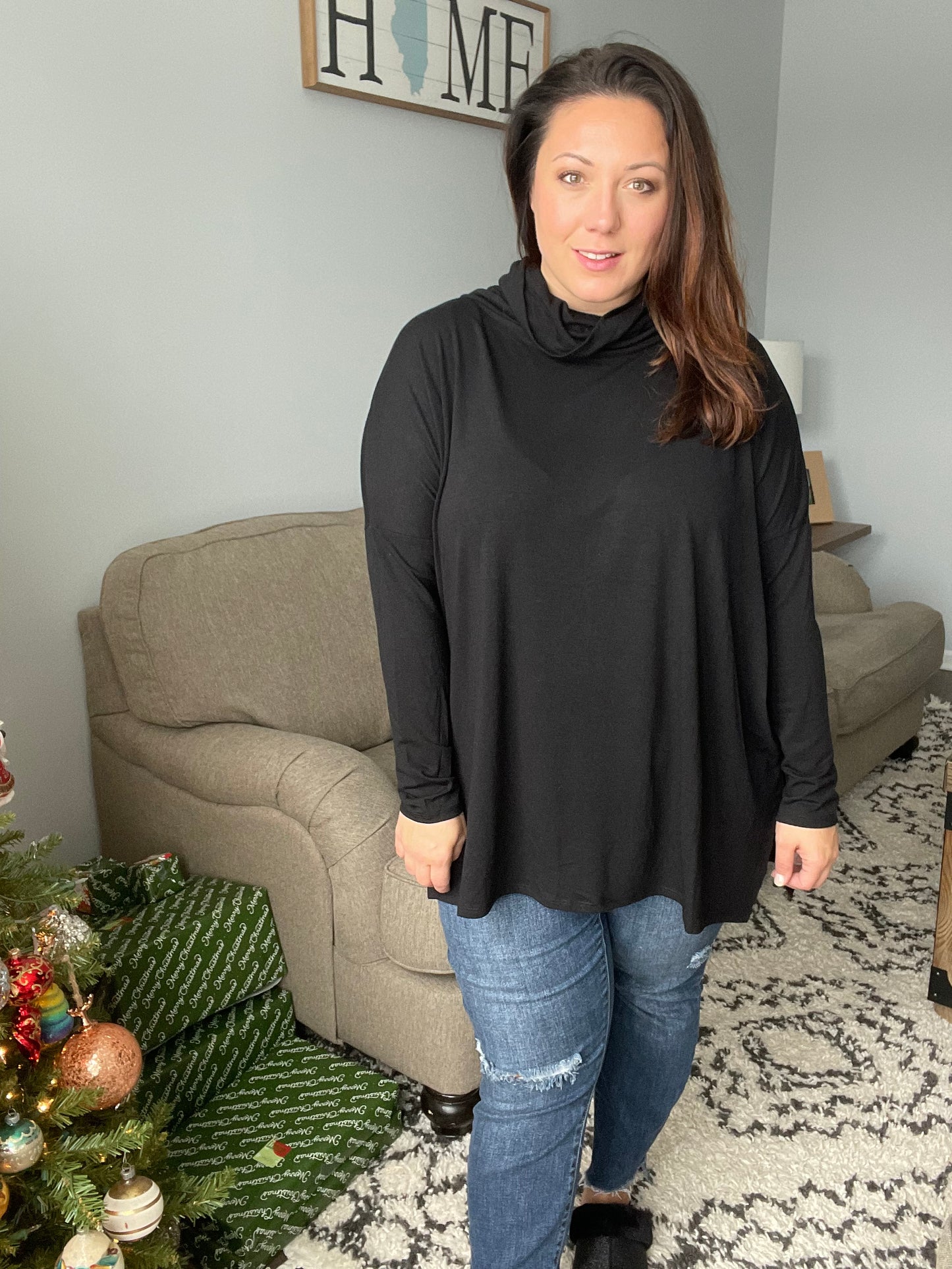 Hilton Cowl Neck Long Sleeve Top in Black