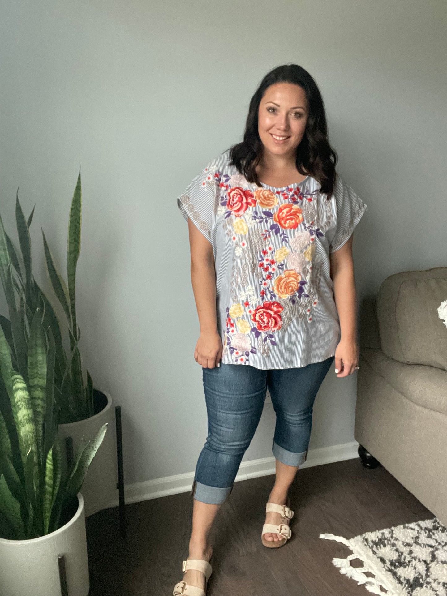 Canopy Of Crushes Striped Floral Top