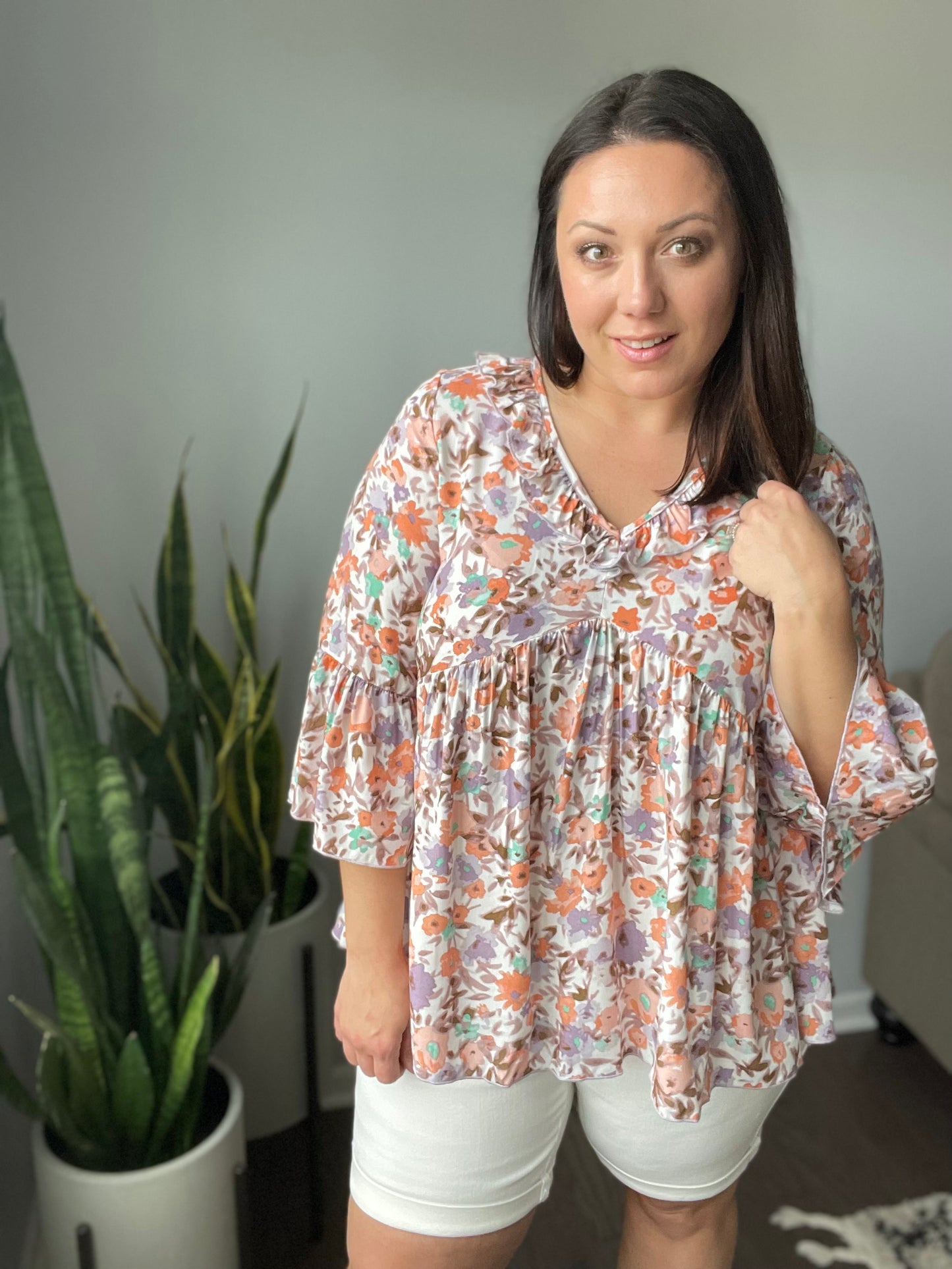 Let's Go Boho Floral Babydoll Top