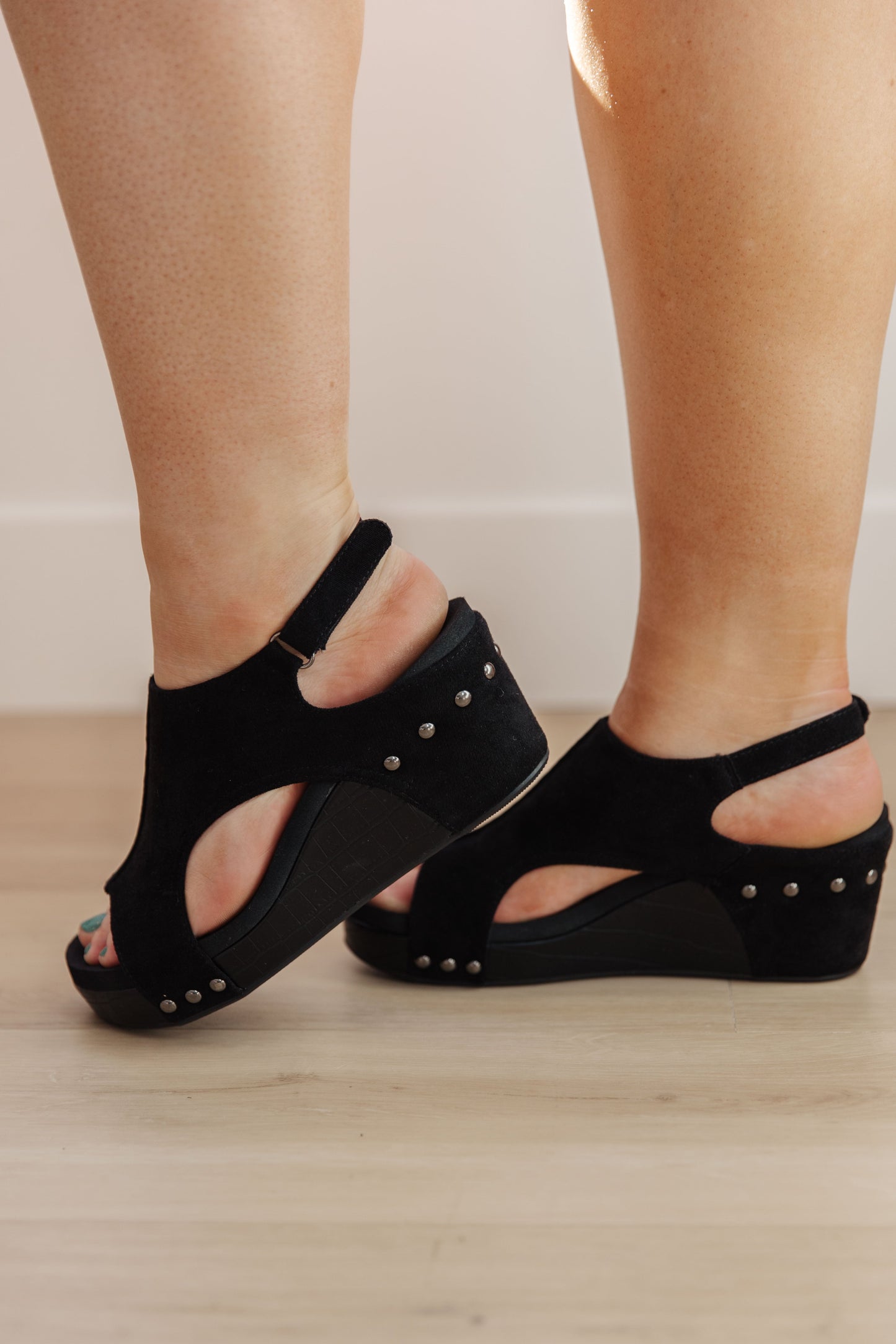 Walk This Way Carley Wedge Sandals in Black Suede